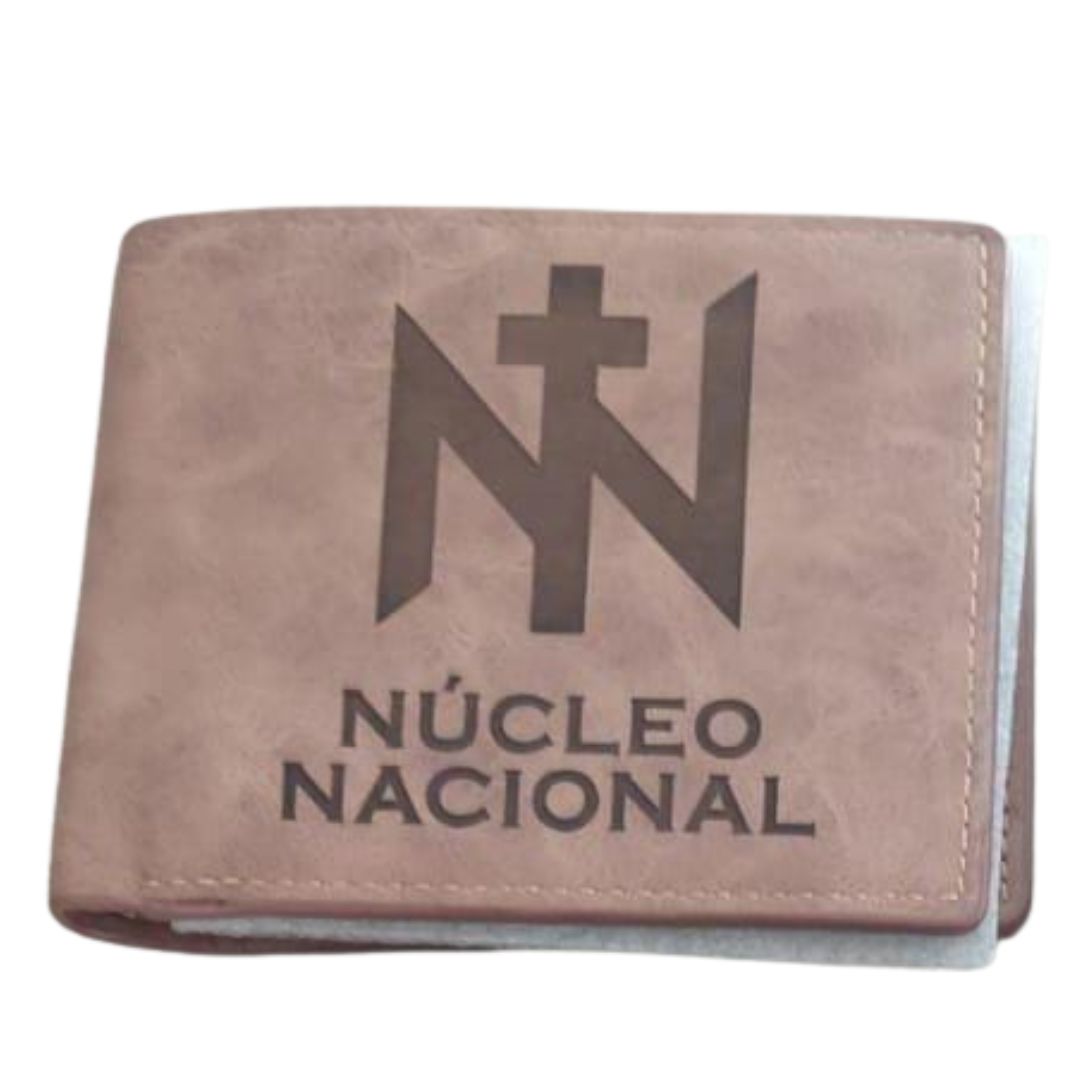 Split leather wallet Ubrique Spanish flag tricolor brown green and bullfighting seal