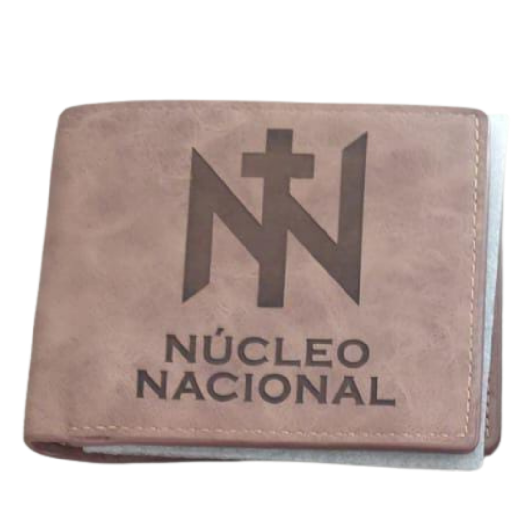 Split leather wallet Ubrique Spanish flag tricolor brown green and bullfighting seal