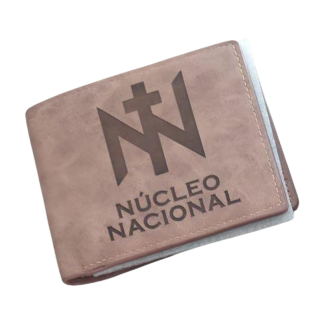 Split leather wallet Ubrique Spanish flag tricolor brown green and bullfighting seal
