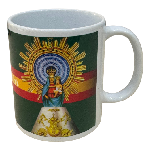 Taza Cerámica Virgen del Pilar Verde con Bandera de España