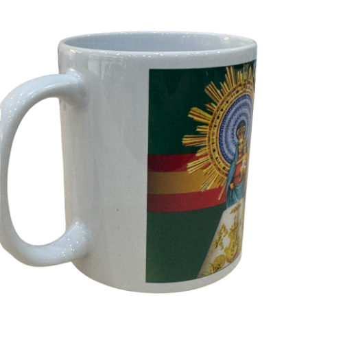 Taza Cerámica Virgen del Pilar Verde con Bandera de España