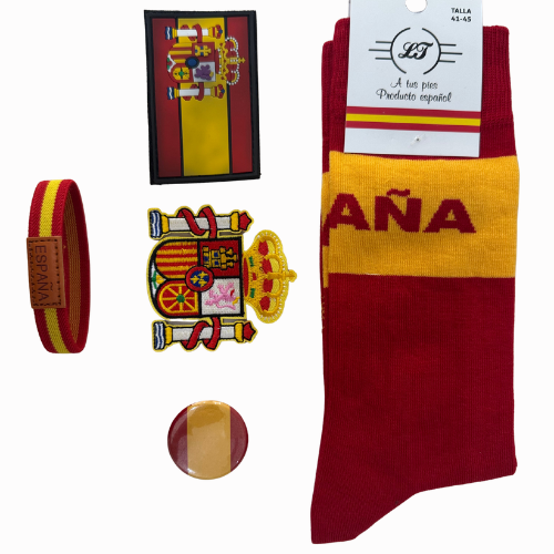 Lote 4 - Lote Bandera de España: Calcetines, Parches, Pulsera y Chapa