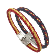 Fine blue braided Spanish flag bracelet with metal clasp