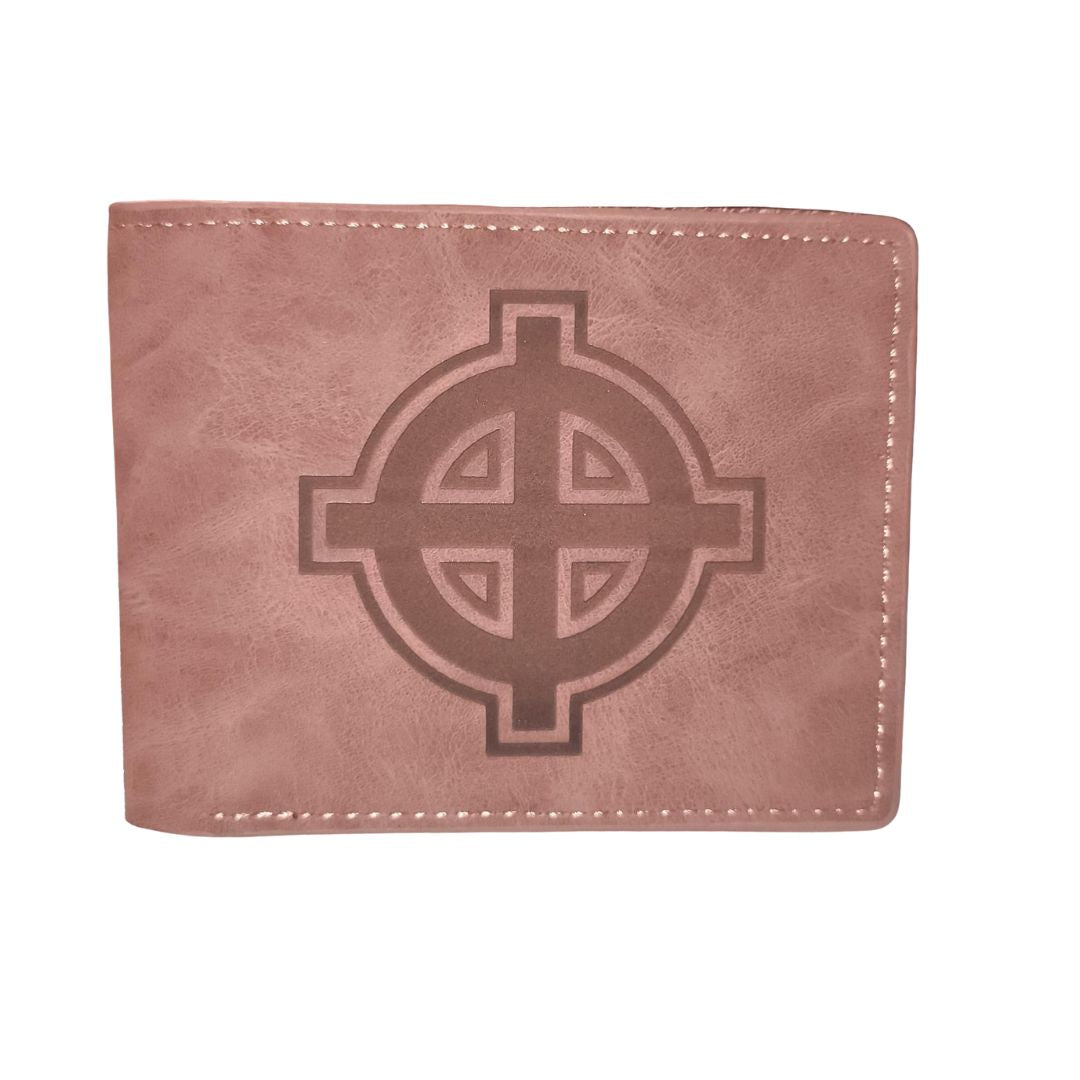 Split leather wallet Ubrique Spanish flag tricolor brown green and bullfighting seal