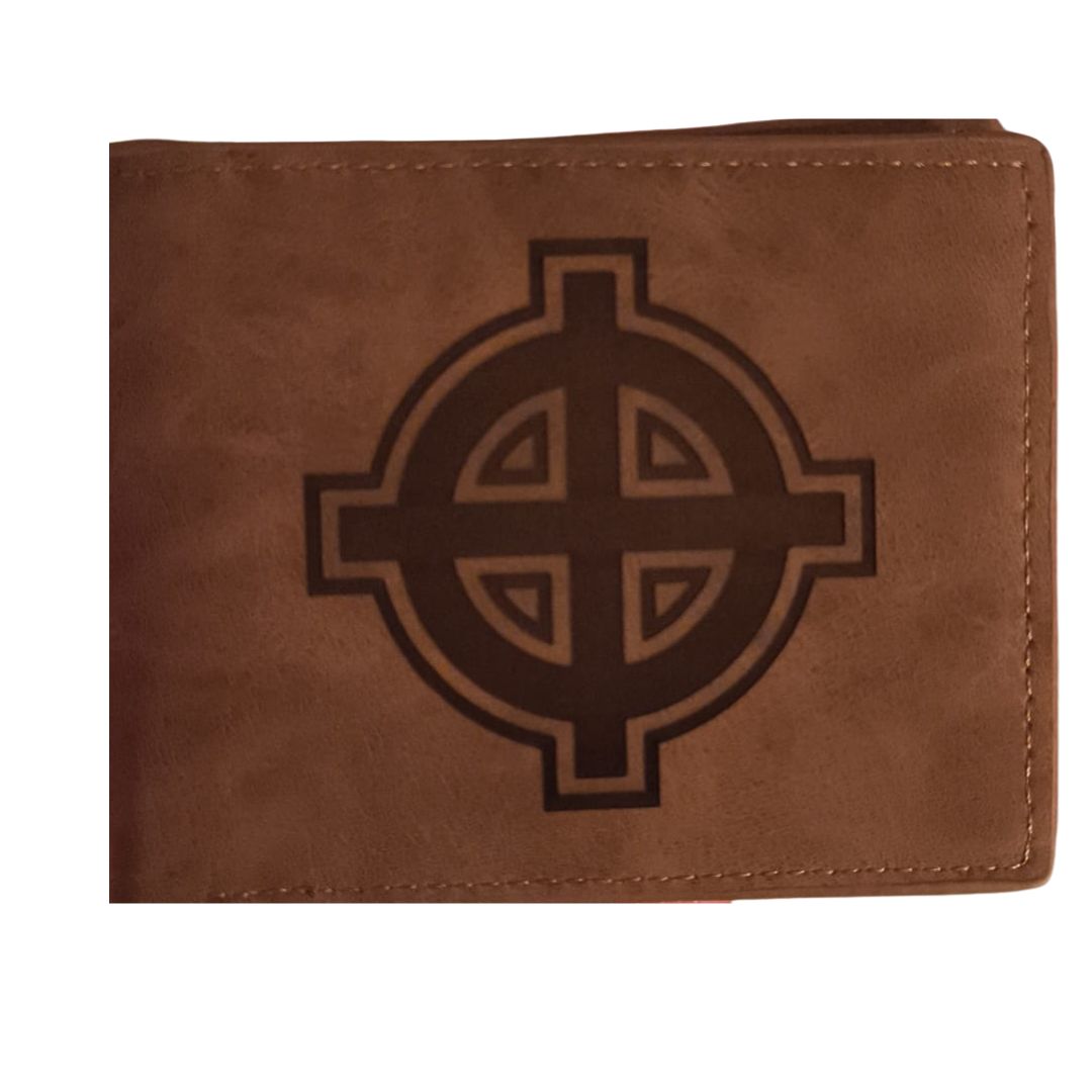 Split leather wallet Ubrique Spanish flag tricolor brown green and bullfighting seal