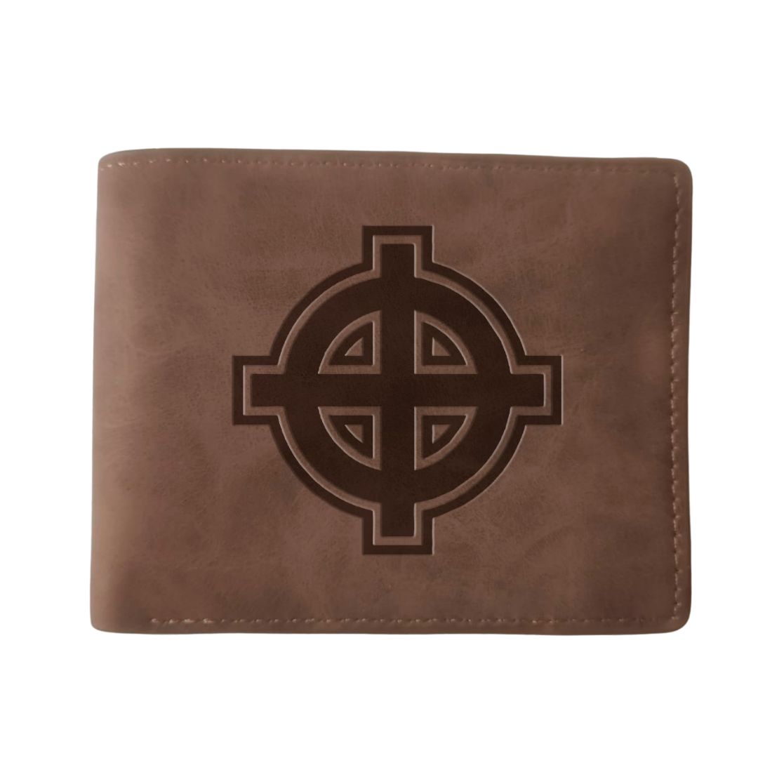 Split leather wallet Ubrique Spanish flag tricolor brown green and bullfighting seal