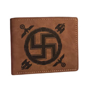 Split leather wallet Ubrique Spanish flag tricolor brown green and bullfighting seal