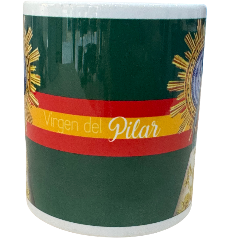 Taza Cerámica Virgen del Pilar Verde con Bandera de España