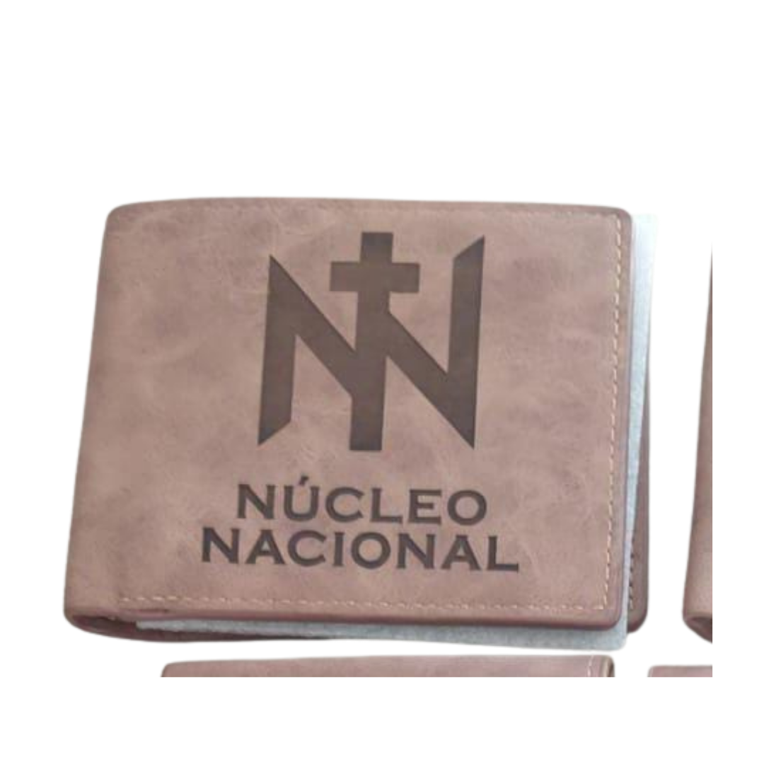 Split leather wallet Ubrique Spanish flag tricolor brown green and bullfighting seal