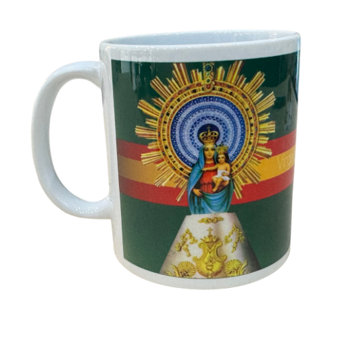 Taza Cerámica Virgen del Pilar Verde con Bandera de España