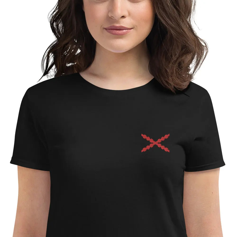 Comprar Camiseta Cruz de Borgoña bordada Mujer Manga corta Bandera España La Flamenca de Borgoña Patricia Muñoz VOX