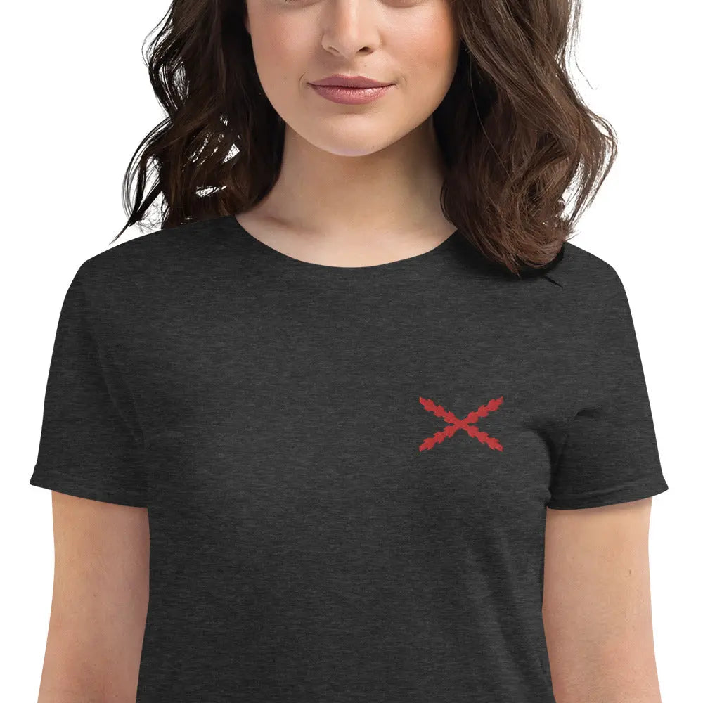 Comprar Camiseta Cruz de Borgoña bordada Mujer Manga corta Bandera España La Flamenca de Borgoña Patricia Muñoz VOX