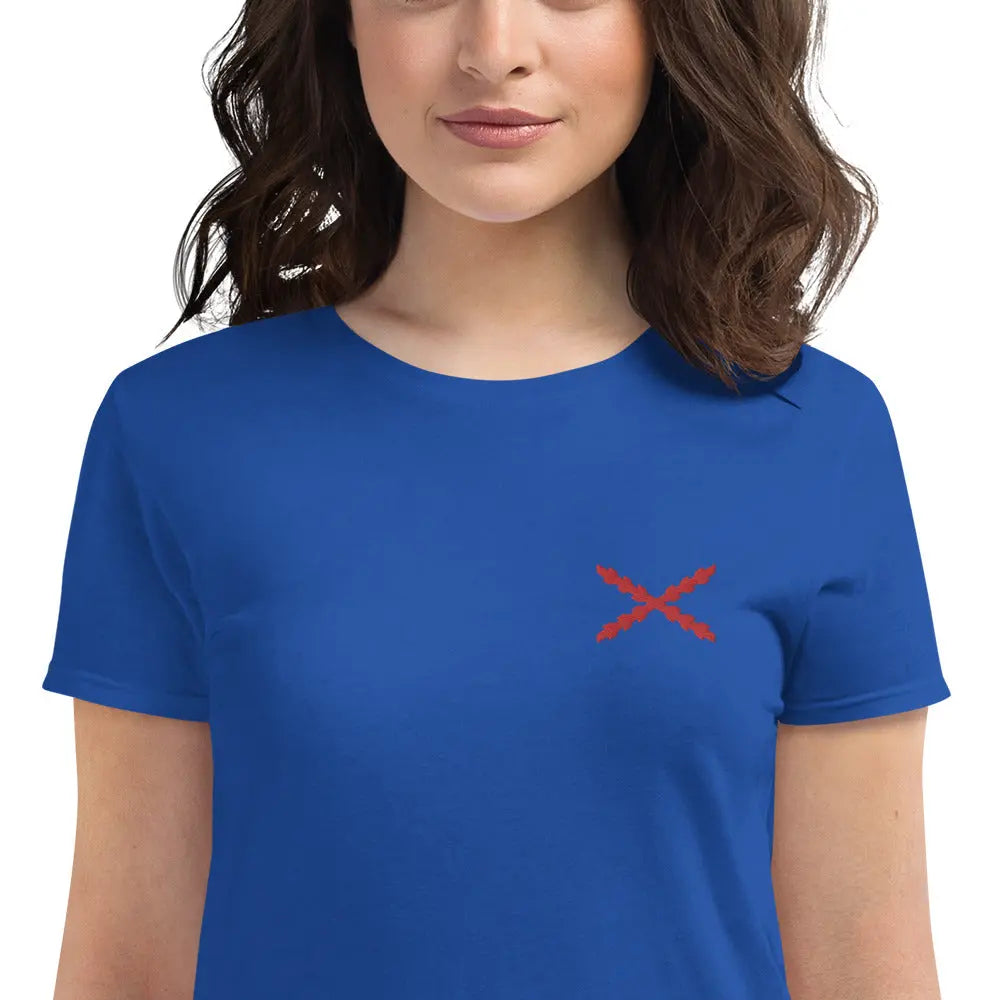 Comprar Camiseta Cruz de Borgoña bordada Mujer Manga corta Bandera España La Flamenca de Borgoña Patricia Muñoz VOX