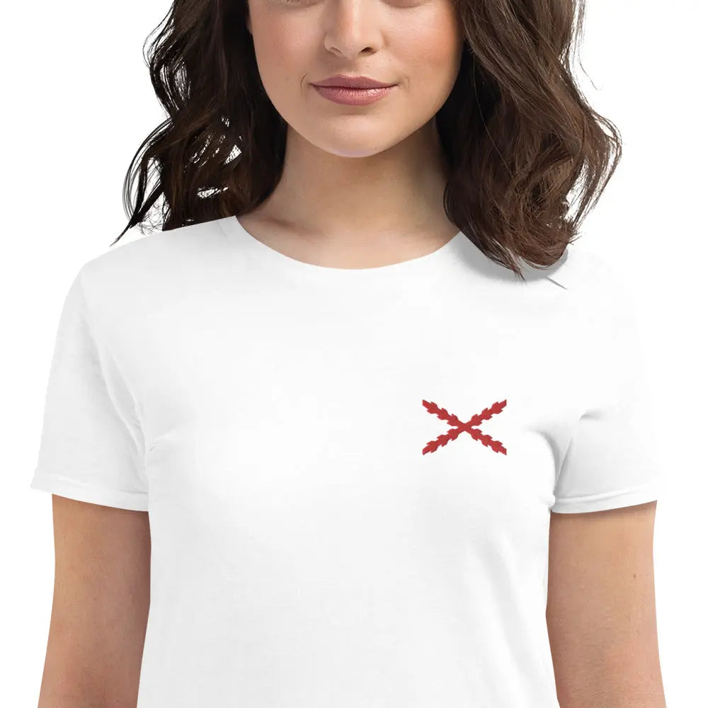 Comprar Camiseta Cruz de Borgoña bordada Mujer Manga corta Bandera España La Flamenca de Borgoña Patricia Muñoz VOX