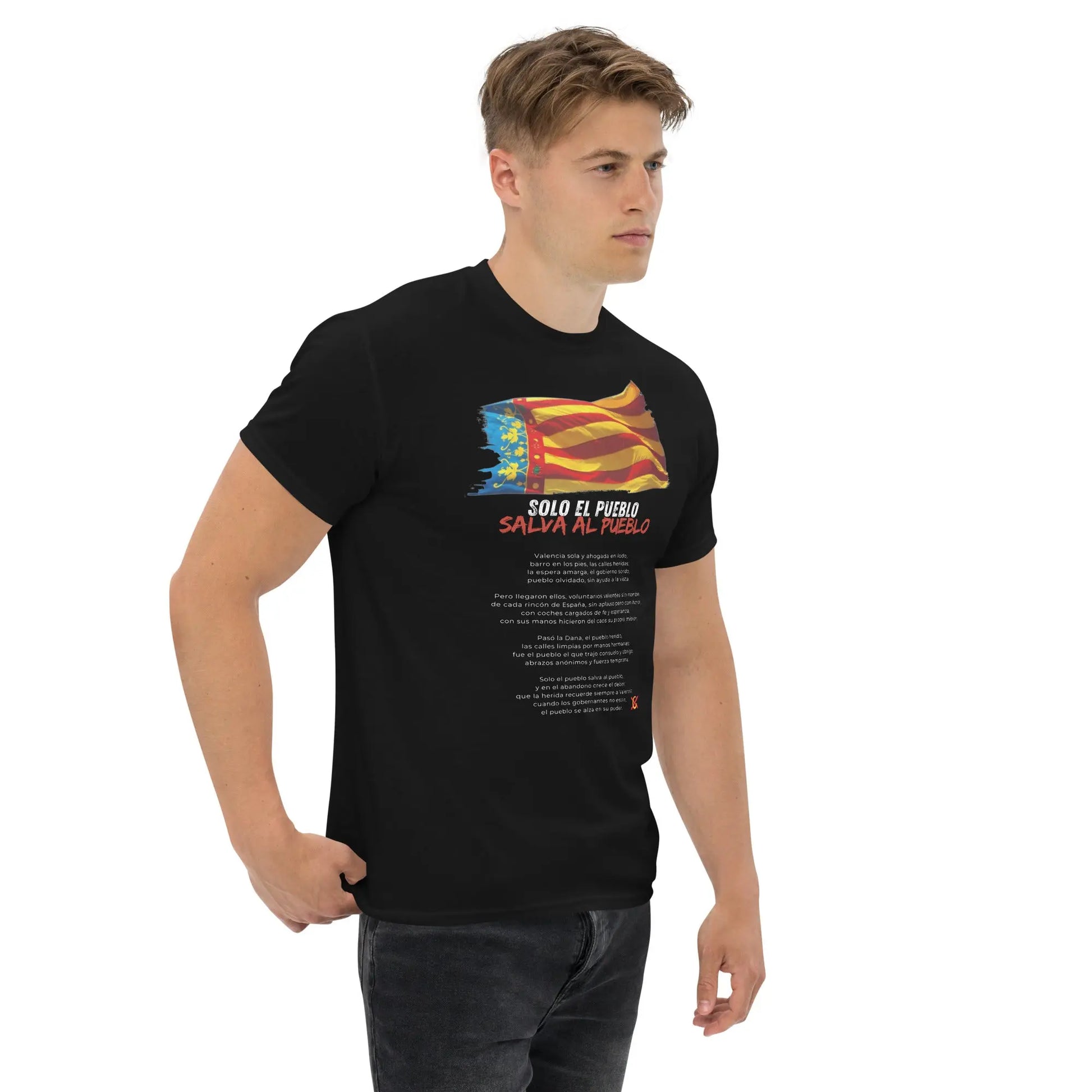 Comprar Camiseta Valencia Solo el pueblo salva al pueblo (con poema) - Manga corta unisex Bandera España La Flamenca de Borgoña Patricia Muñoz VOX