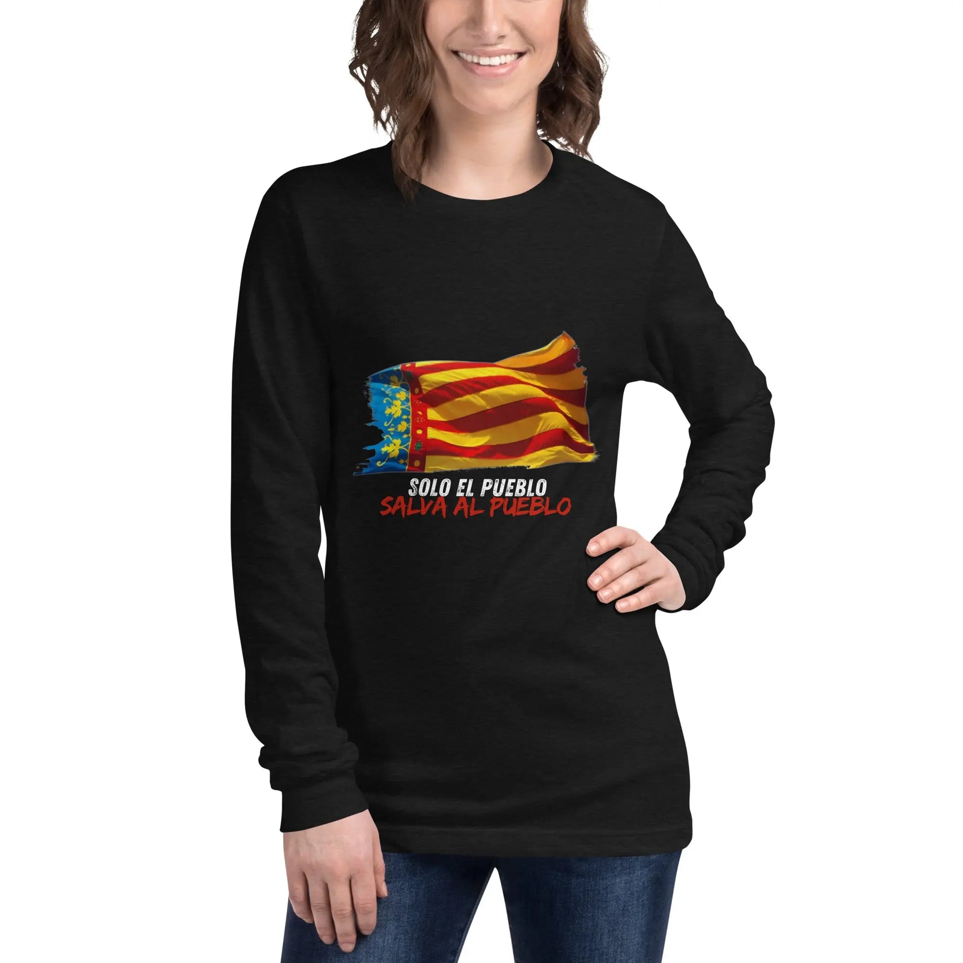 Comprar Camiseta Valencia Solo el pueblo salva al pueblo - manga larga unisex Bandera España La Flamenca de Borgoña Patricia Muñoz VOX