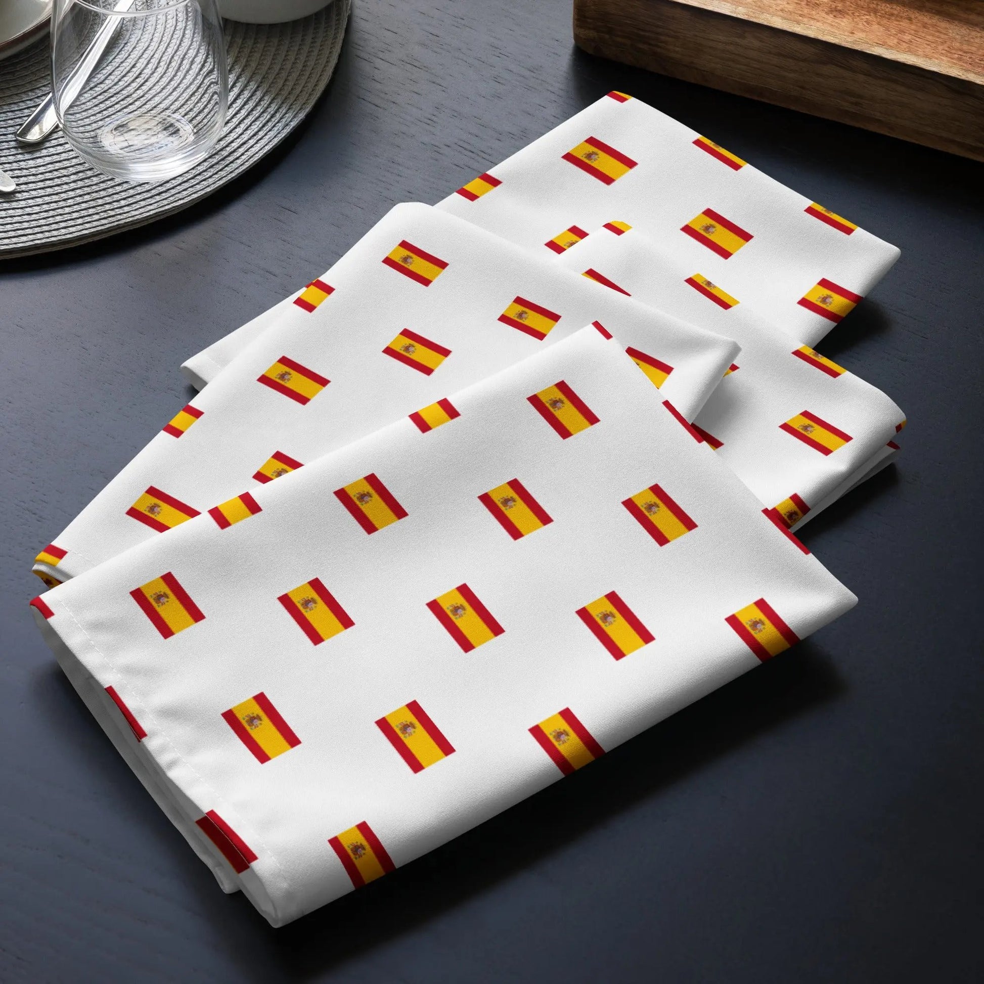 Comprar Juego de servilletas de tela Bandera de España blanca mosaico La Flamenca de Borgoña Bandera España