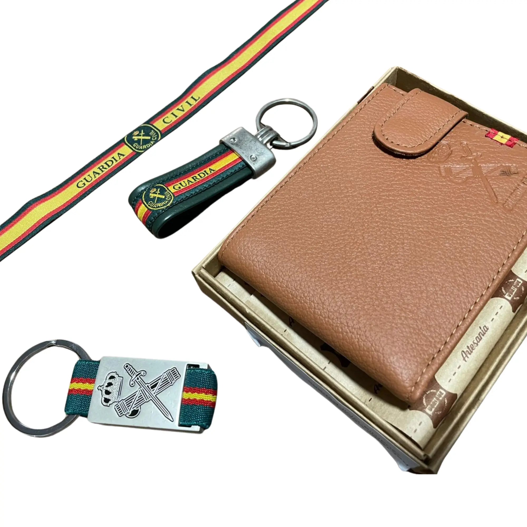 Comprar Lote Guardia Civil: cartera de piel, pulsera bandera de España y llavero La Flamenca de Borgoña Bandera España