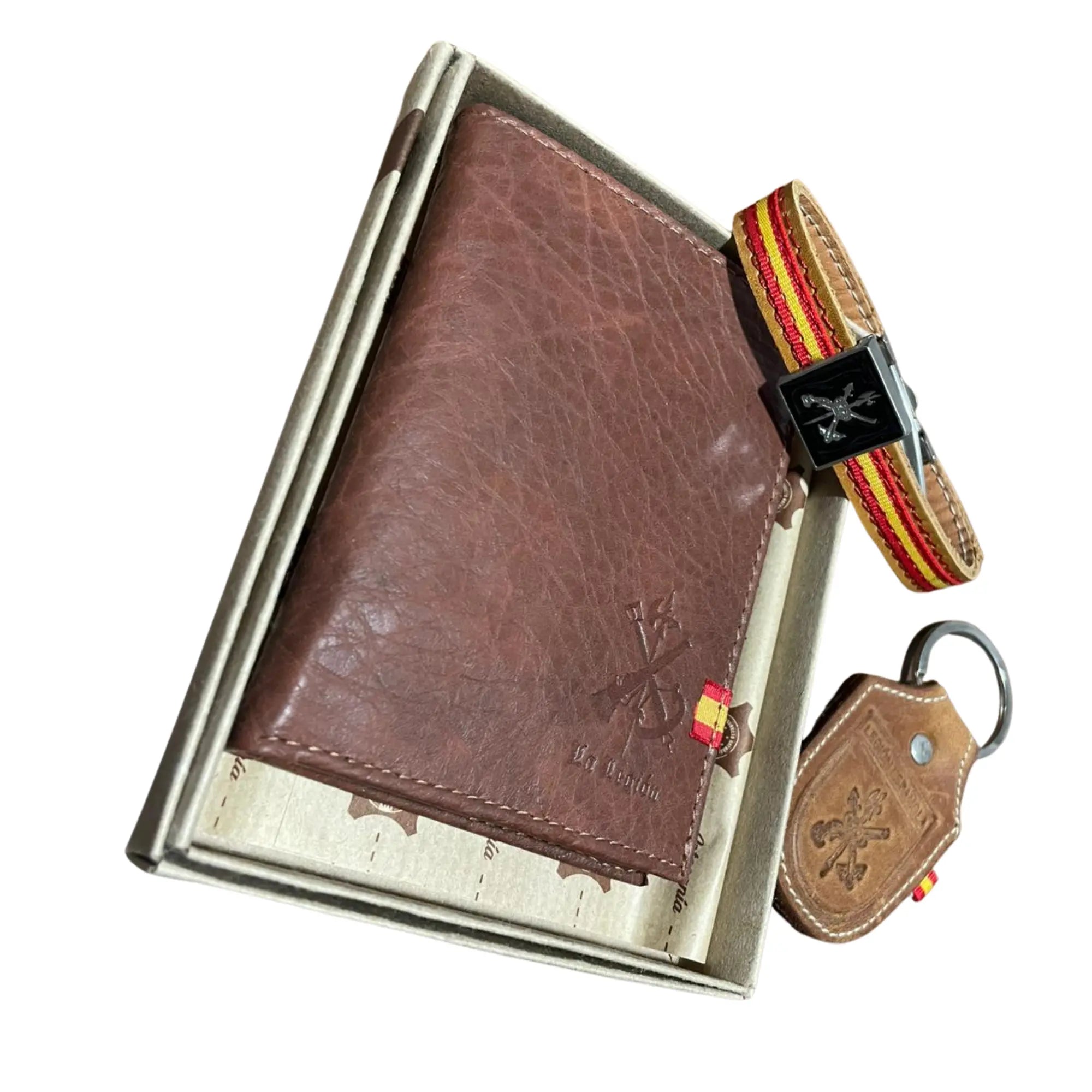 Comprar Lote Legión Española: cartera de piel, pulsera y llavero La Flamenca de Borgoña Bandera España