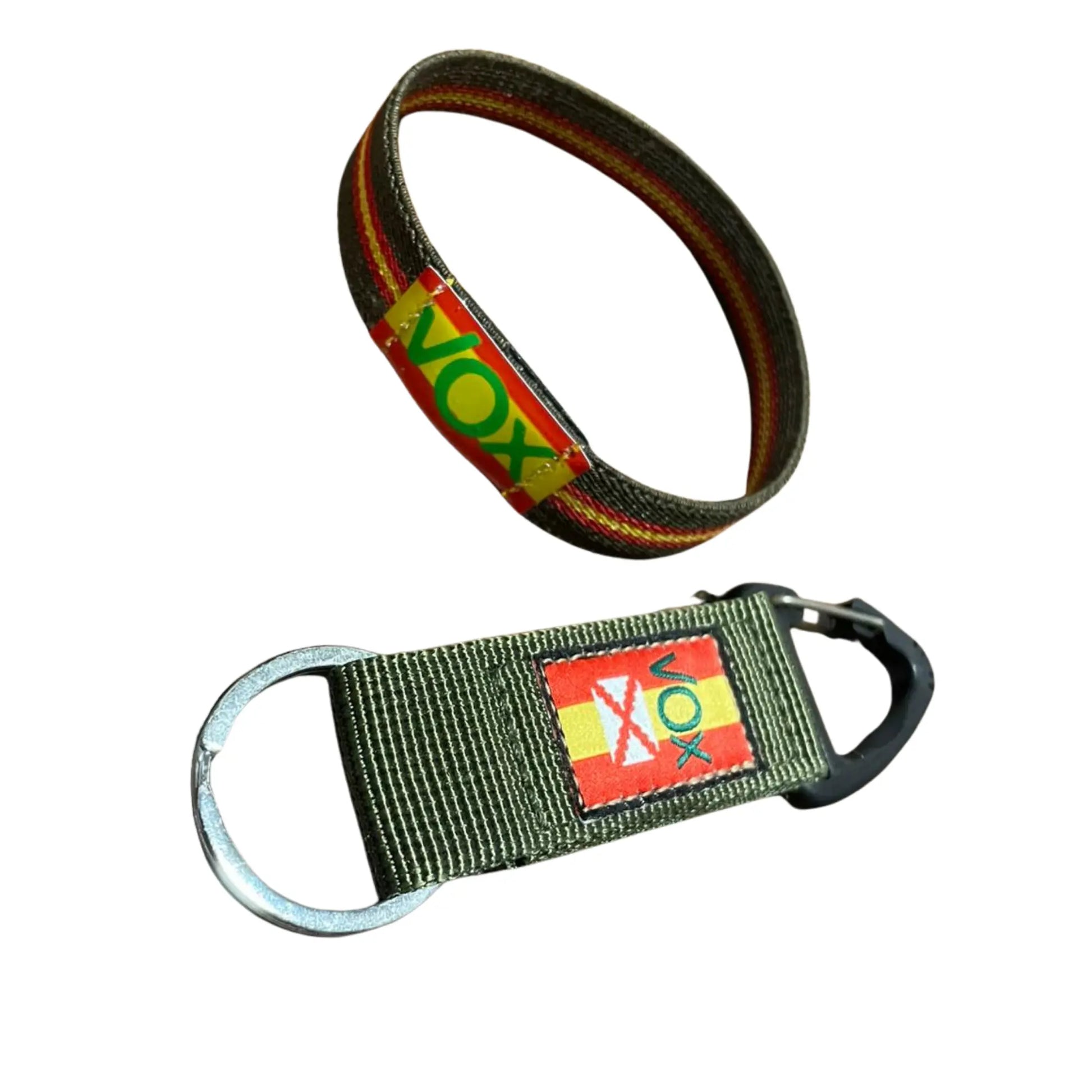 Comprar Lote VOX pulsera elástica y llavero Táctico La Flamenca de Borgoña Bandera España