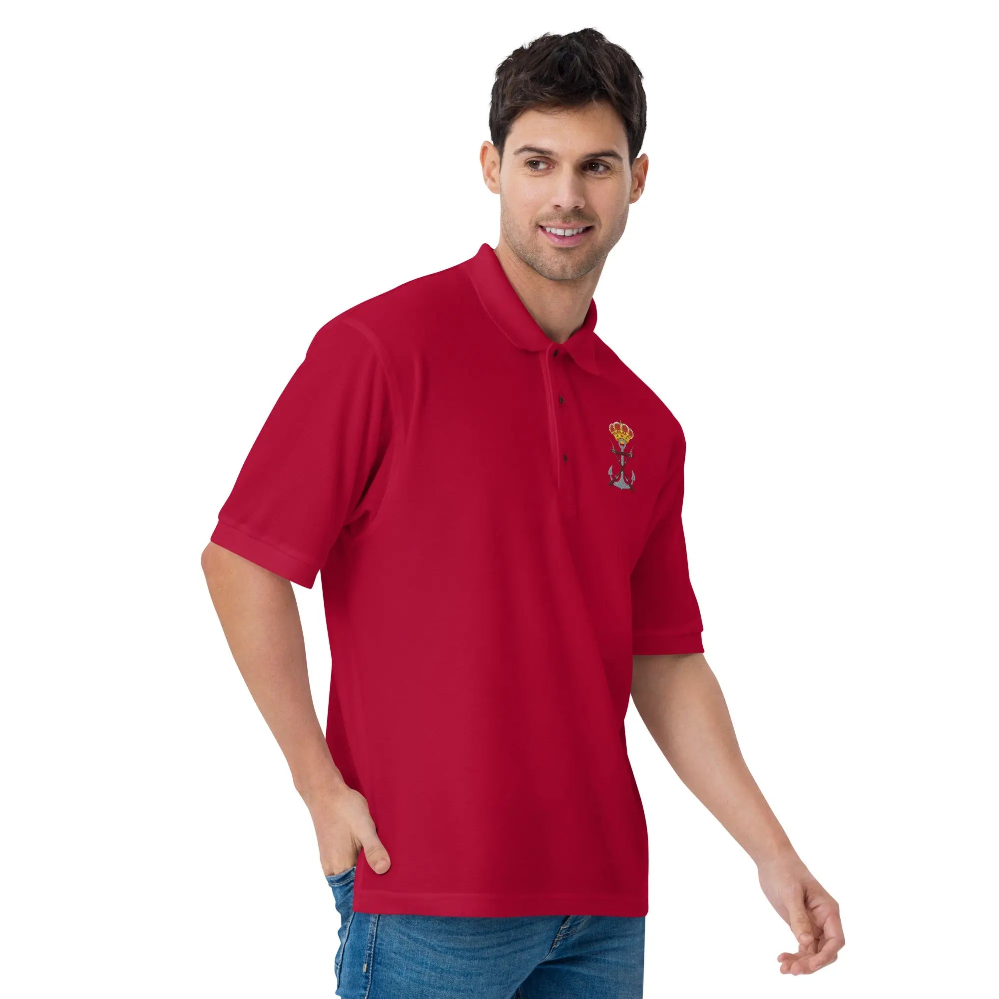 Comprar Polo para hombre premium Infantería de Marina La Flamenca de Borgoña, Bandera de España, Cruz de Borgoña, Patricia Muñoz, VOX