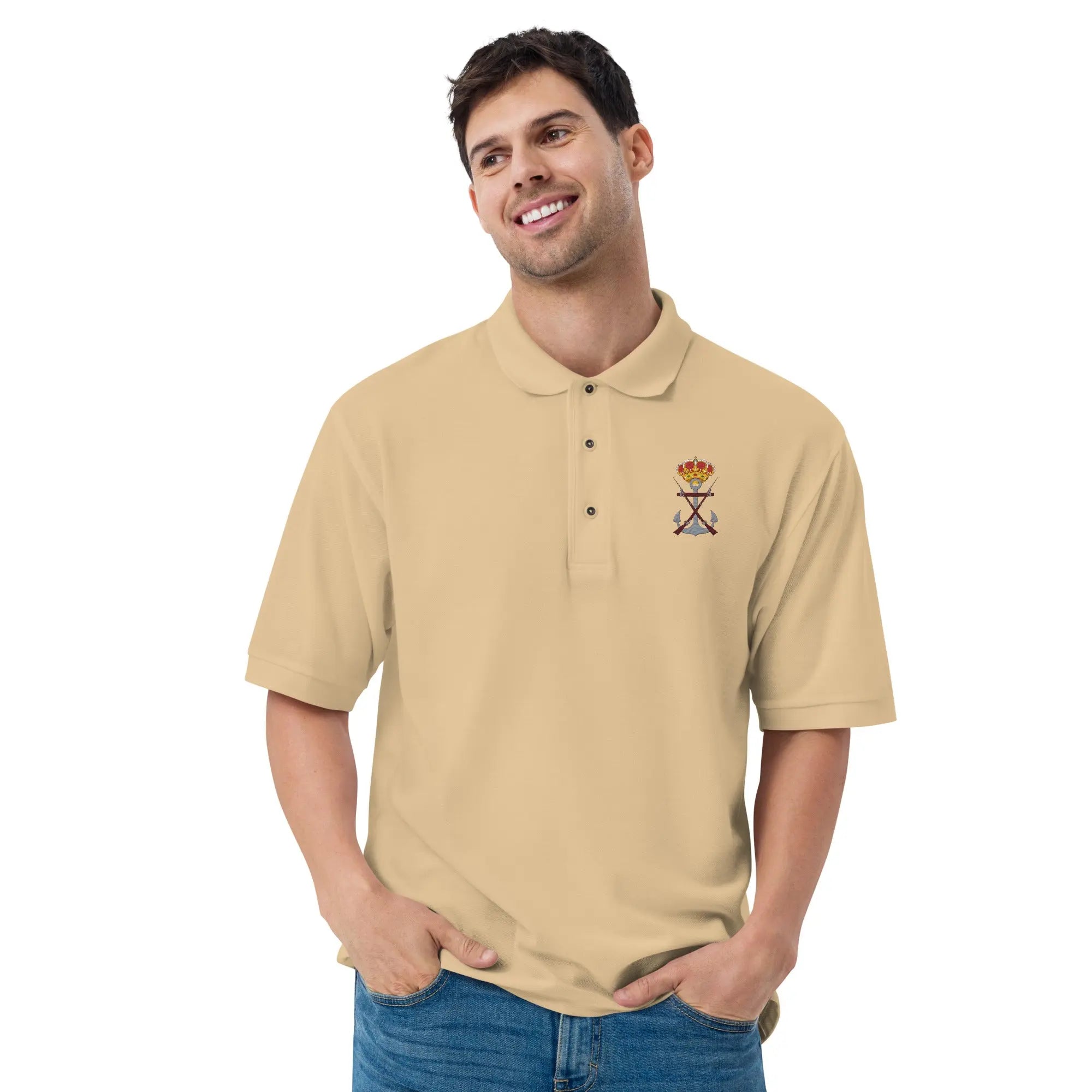 Comprar Polo para hombre premium Infantería de Marina La Flamenca de Borgoña, Bandera de España, Cruz de Borgoña, Patricia Muñoz, VOX