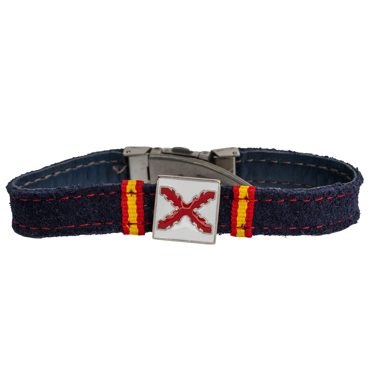 Comprar Pulsera de piel serraje azul marino con Cruz de Borgoña La Flamenca de Borgoña Bandera España