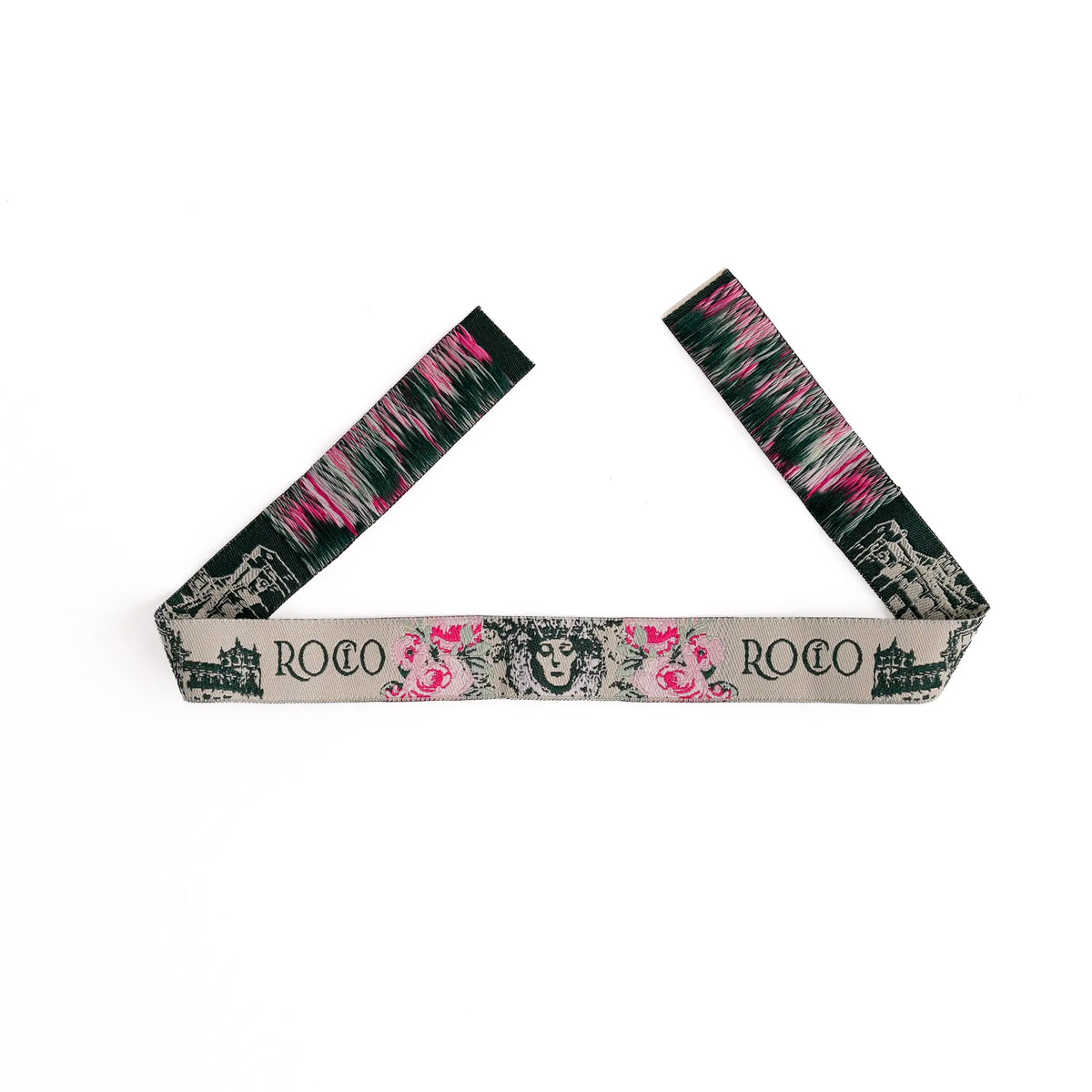 Comprar Pulsera de tela Virgen del Rocío con Flores rosas La Flamenca de Borgoña Bandera España
