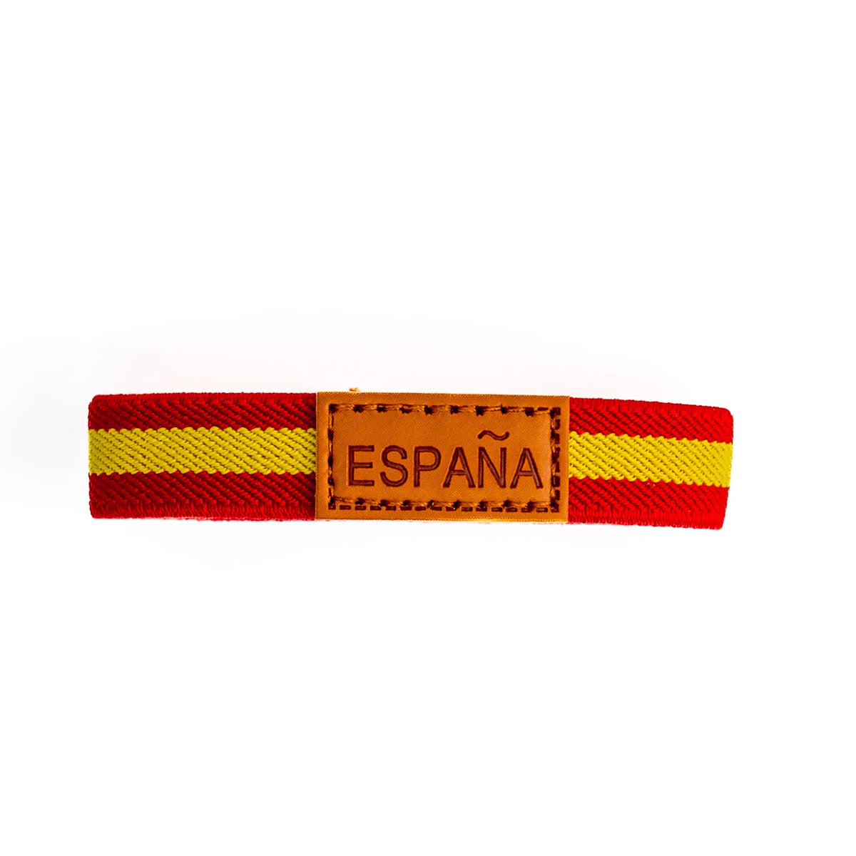 Comprar Pulsera elástica Bandera España pieza piel grabada ESPAÑA La Flamenca de Borgoña Bandera España