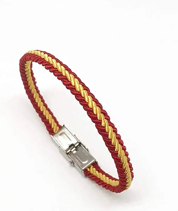 Fine blue braided Spanish flag bracelet with metal clasp