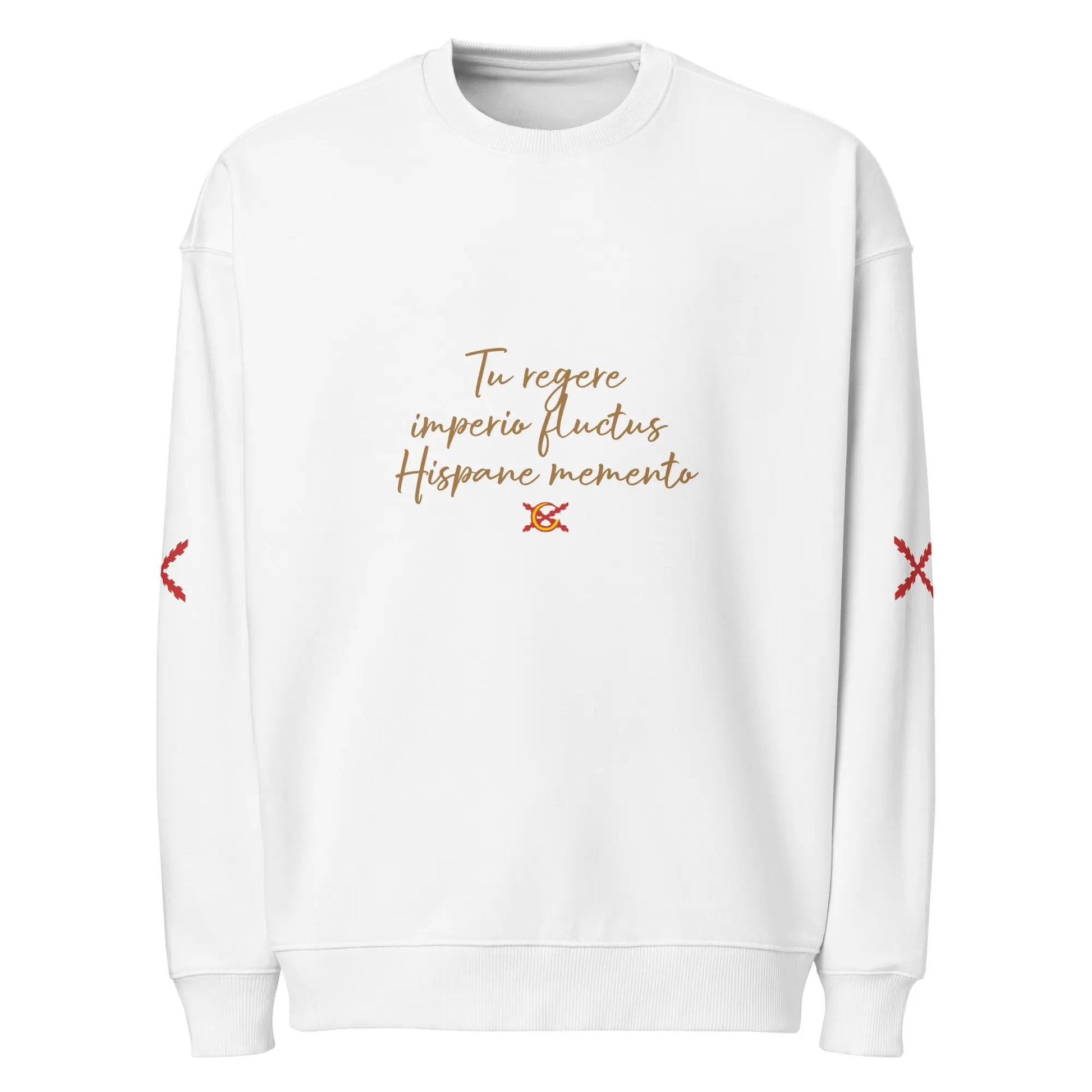 Comprar Sudadera oversize orgánica unisex "Tu regere imperio fluctus Hispane Memento" La Flamenca de Borgoña Bandera España