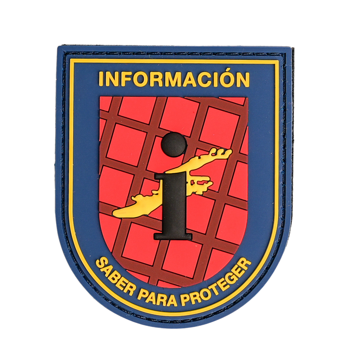 Parche Información «Saber para Proteger» PVC con Velcro — 8 × 6,5 cm