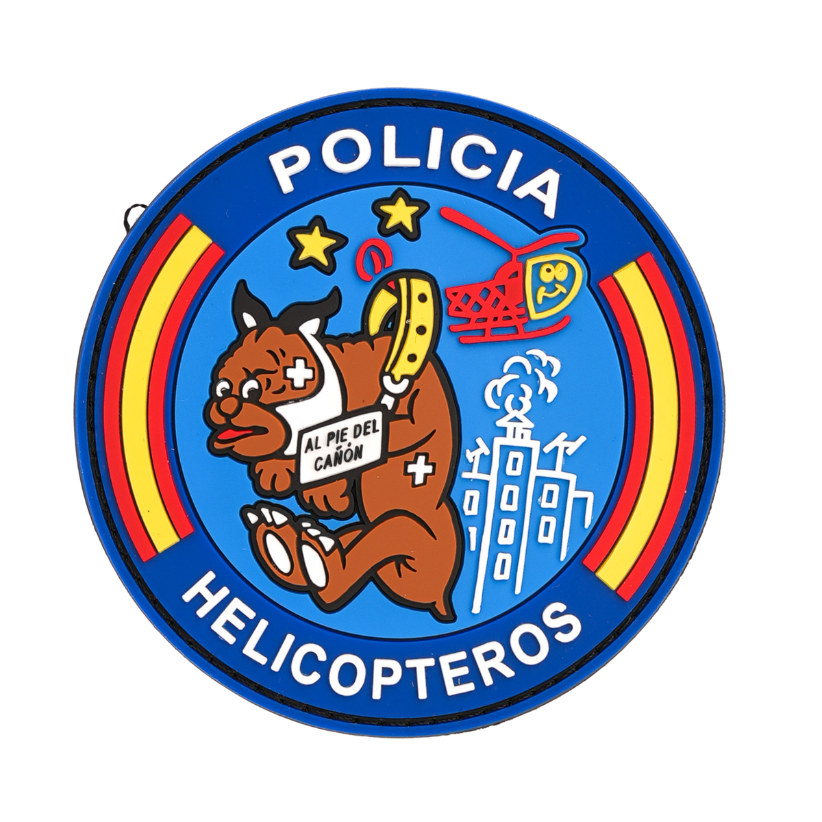 Parche Policía Helicópteros «Al pie del cañón» Circular PVC con Velcro — 9 cm