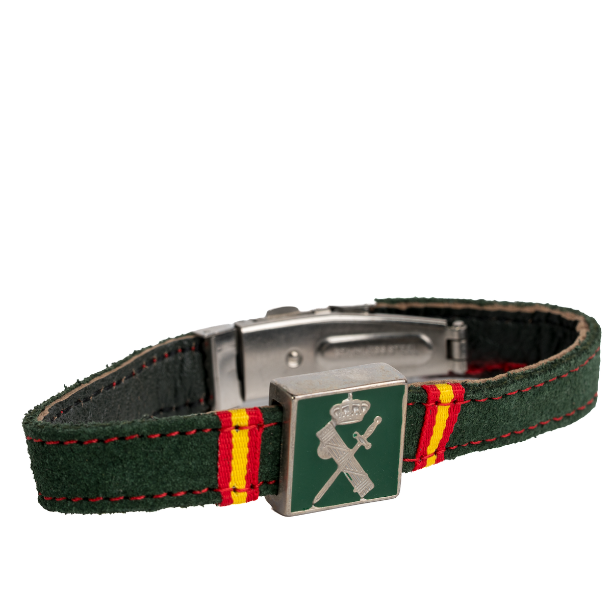 Pulsera Guardia Civil piel serraje verde con Bandera de España