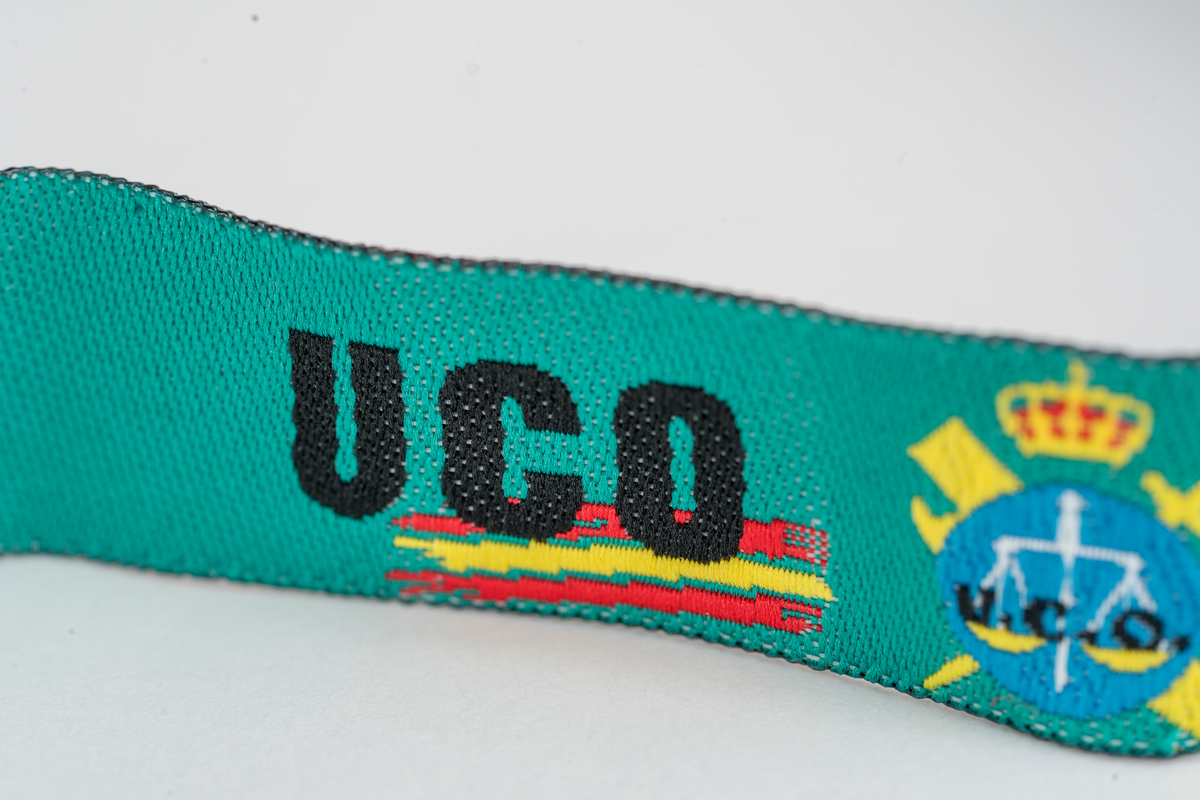 Pulsera de tela Guardia Civil UCO Unidad Central Operativa en color verde turquesa 30 x 1.5cm