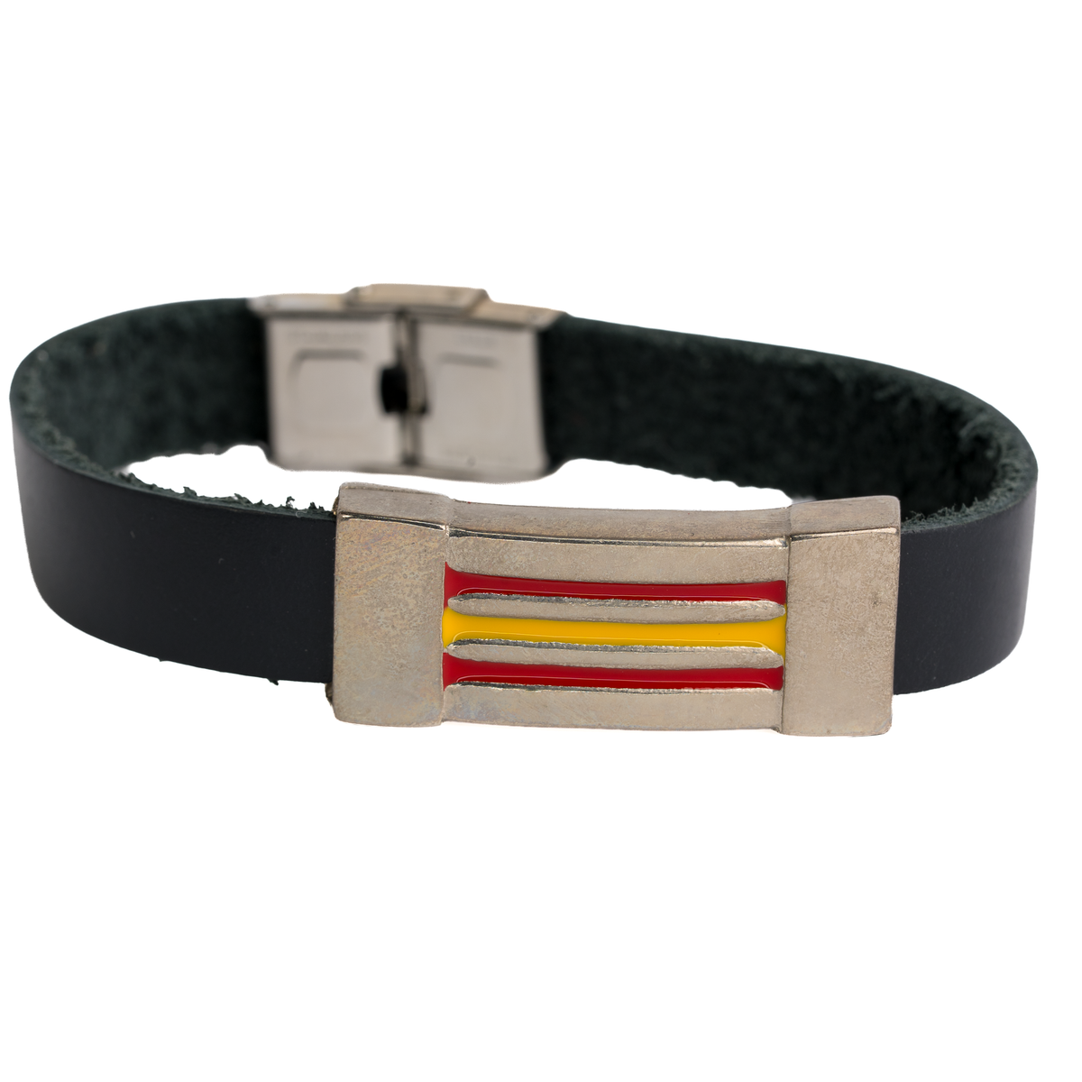 Wide metal leather flag Spain flag bracelet