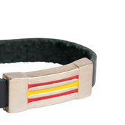 Wide metal leather flag Spain flag bracelet
