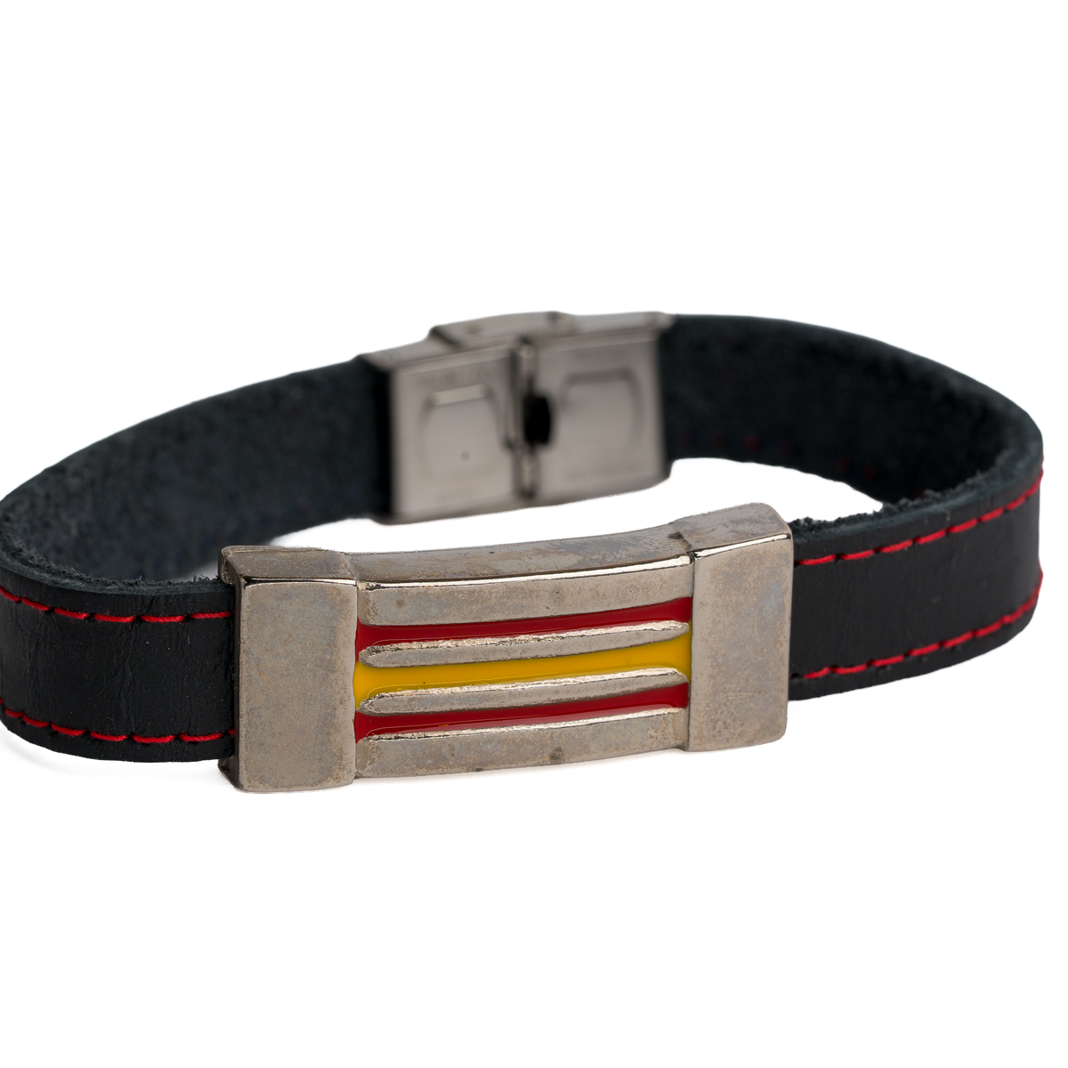 Pulsera piel Esmaltado central bandera España con pespunte