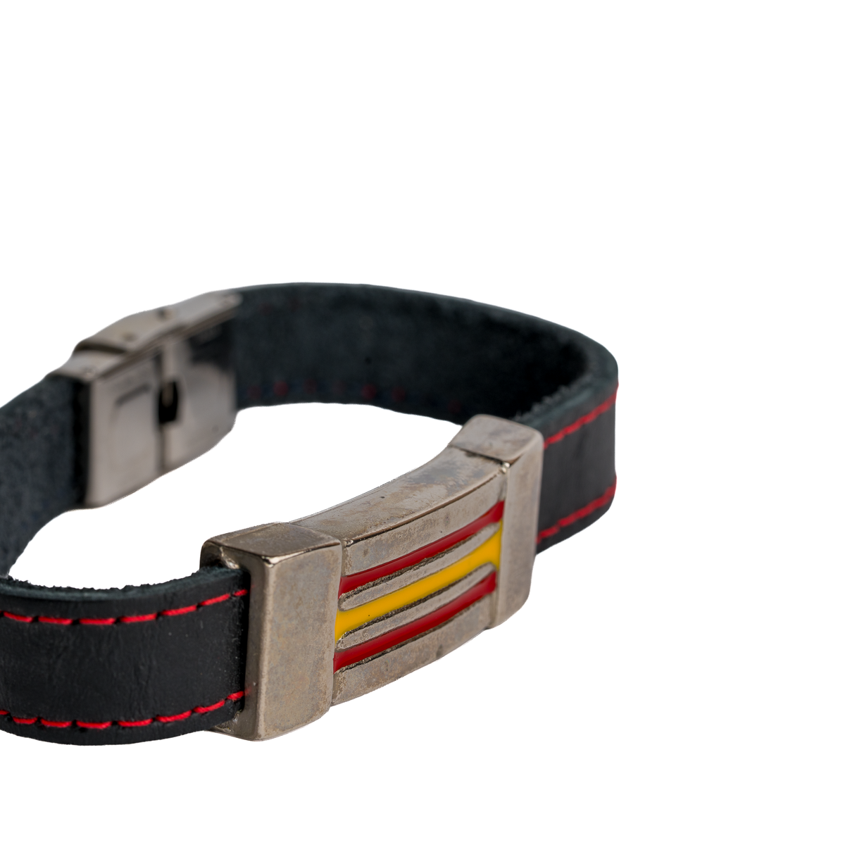 Pulsera piel Esmaltado central bandera España con pespunte