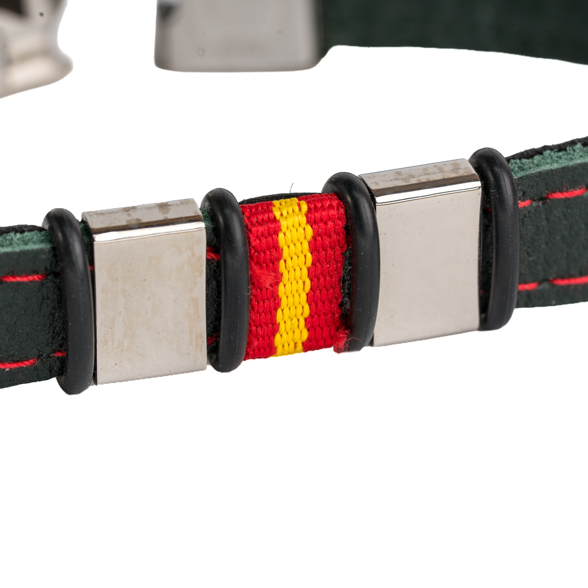 Pulsera piel verde Bandera España ribeteada