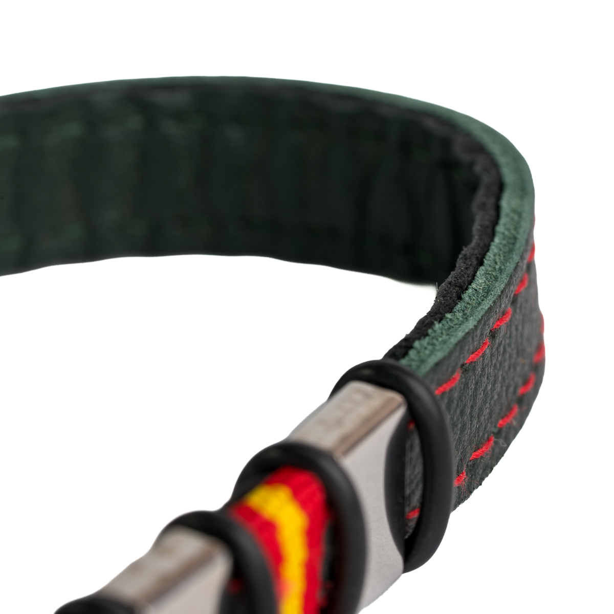 Pulsera piel verde Bandera España ribeteada