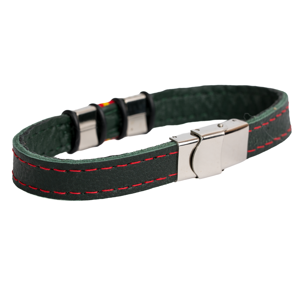 Pulsera piel verde Bandera España ribeteada