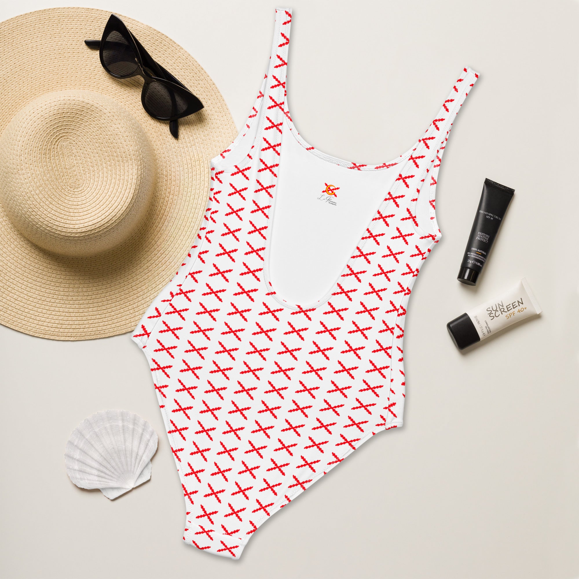 Bañador Mujer estampado Cruz Borgoña - LaFlamencadeBorgoña