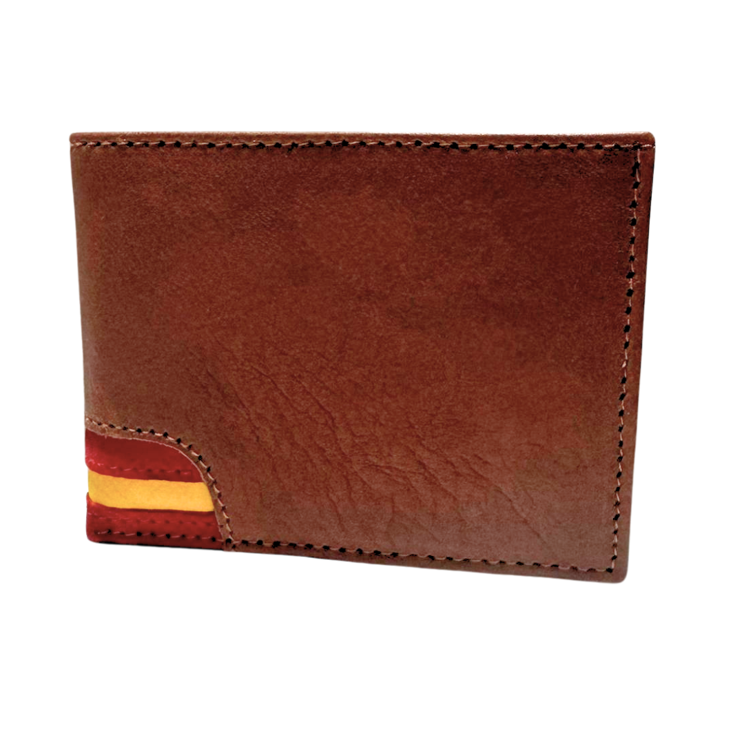 Herrenbrieftasche aus blauem Ubrique-Leder, ohne die Ecke der spanischen Flagge zu schließen