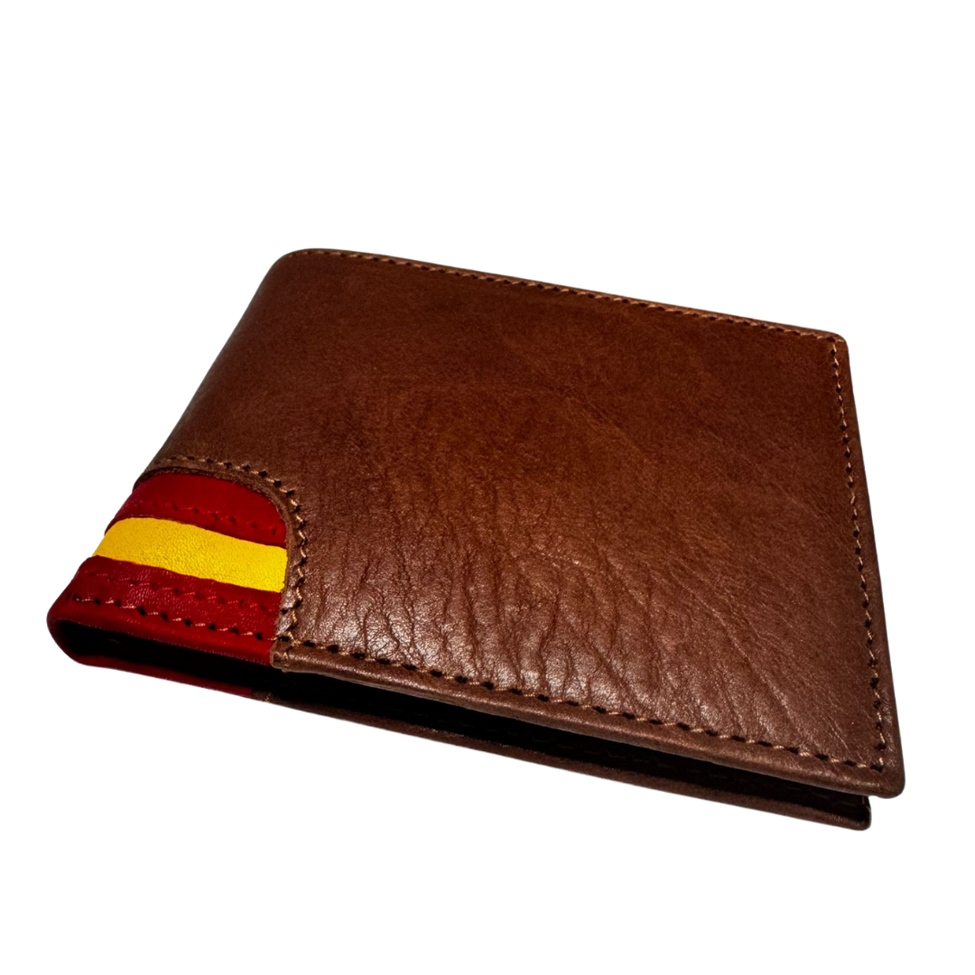 Herrenbrieftasche aus blauem Ubrique-Leder, ohne die Ecke der spanischen Flagge zu schließen