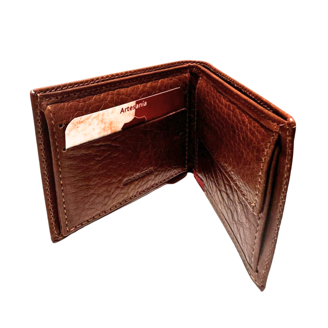 Herrenbrieftasche aus blauem Ubrique-Leder, ohne die Ecke der spanischen Flagge zu schließen