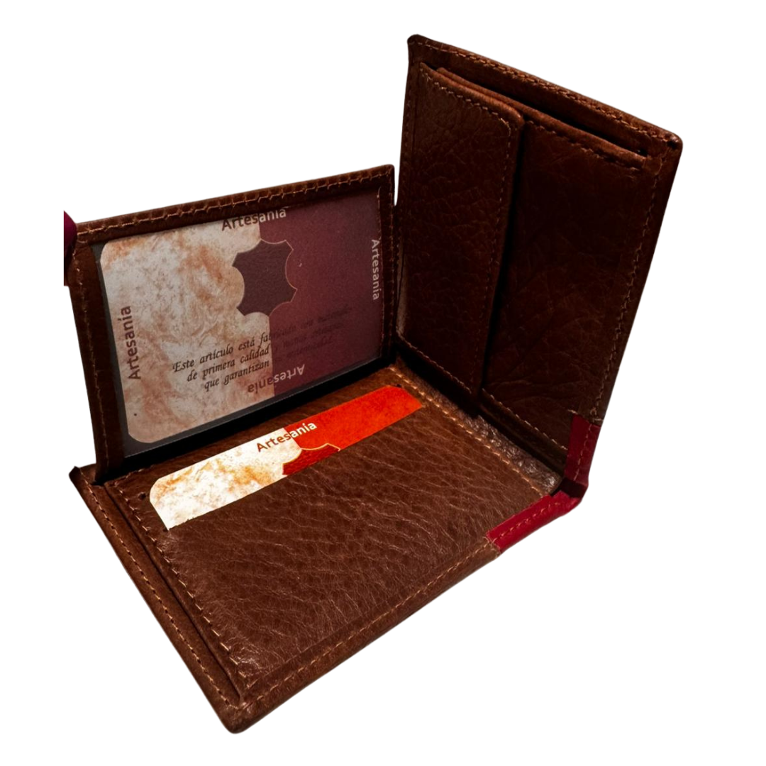 Herrenbrieftasche aus blauem Ubrique-Leder, ohne die Ecke der spanischen Flagge zu schließen