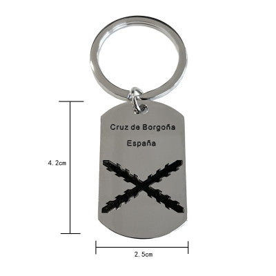 Llavero de metal grabado cruz de borgoña y españa