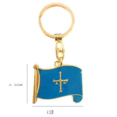 Llavero Metálico Dorado Bandera del Principado de Asturias (4.5x3.5 cm)