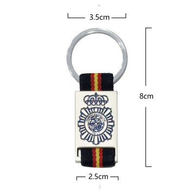 Llavero de Metal con Cinta Grabado Policía Nacional Azul con Mini Bandera